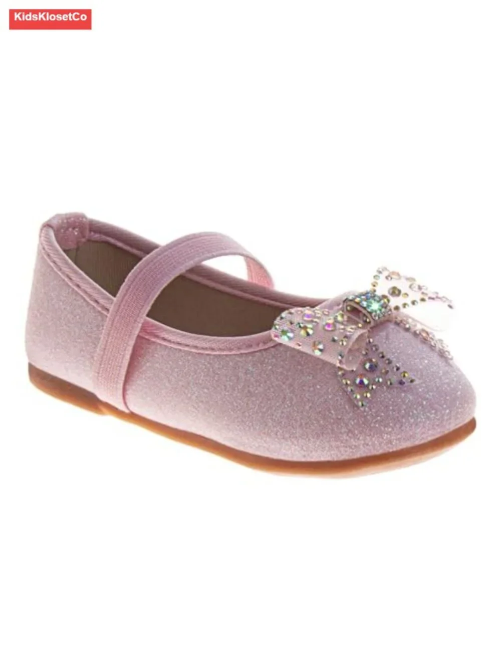 Girls Metallic Mary Jane Flats Rhinestone Bow Dress Shoes Toddler
